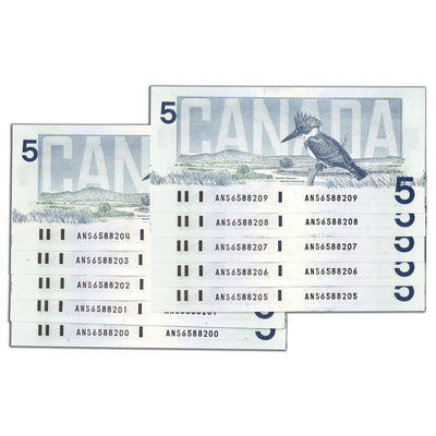 SOLD $5 1986 Bank of Canada Notes ANS Prefix BC-56d - 10 Consecutive