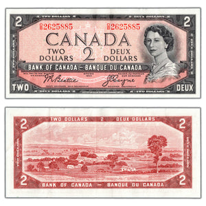 SOLD $2 1954 Bank of Canada Note Beattie-Coyne O/B Prefix BC-38a - Abt. EF