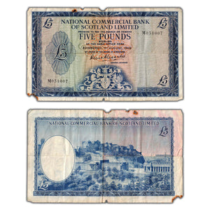SOLD Scotland National Commercial Bank 1966 5 Pounds Note P #272a - Damaged