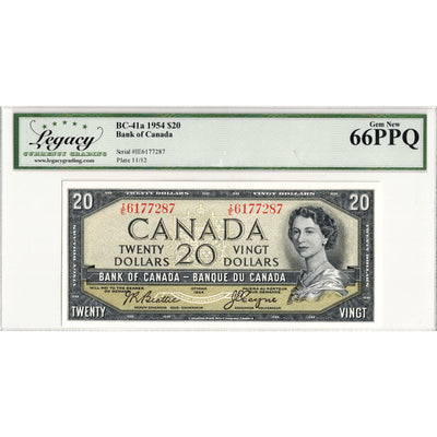 SOLD $20 1954 Bank of Canada Note Beattie-Coyne I/E Prefix BC-41a - Legacy Gem UNC-66 PPQ