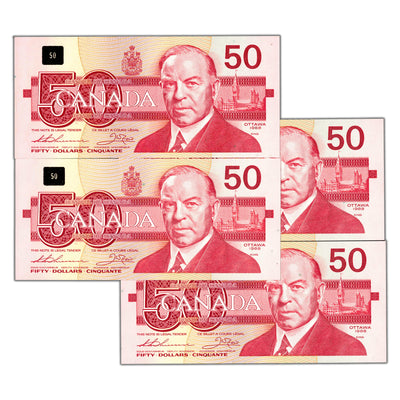 $50 1988 Bank of Canada Notes FHD Prefix BC-59a - 4 Consecutive - Choice UNC