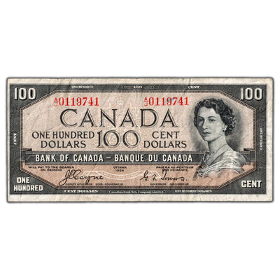 $100 1954 Bank of Canada Note Devil Face Coyne-Towers BC-35a - F/VF