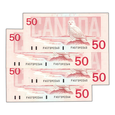 $50 1988 Bank of Canada Notes FHD Prefix BC-59a - 4 Consecutive - Choice UNC