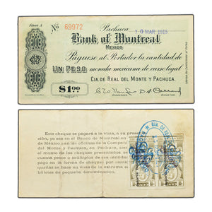 SOLD Mexico Bank of Montreal 1915 Pachuca $1 One Peso Note - Neat Issue!