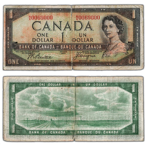 SOLD $1 1954 Bank of Canada Note Devil Face N/A Prefix BC-29b - Tears