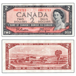 SOLD $2 1954 Bank of Canada Note Beattie-Coyne Z/B Prefix BC-38a - EF/AU