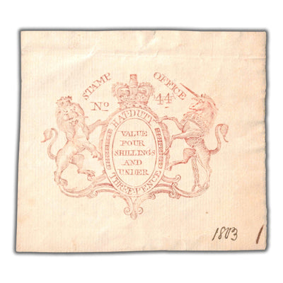 SOLD Great Britain 1803 Four Shillings & Under Threepence Hat Tax Proof Impression