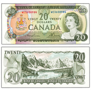 SOLD $20 1969 Bank of Canada Note Lawson-Bouey WE Prefix BC-50b - Choice UNC