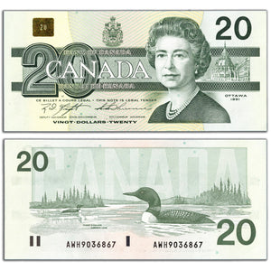 SOLD a$20 1991 Bank of Canada Note Knight-Thiessen AWH Prefix BC-58c