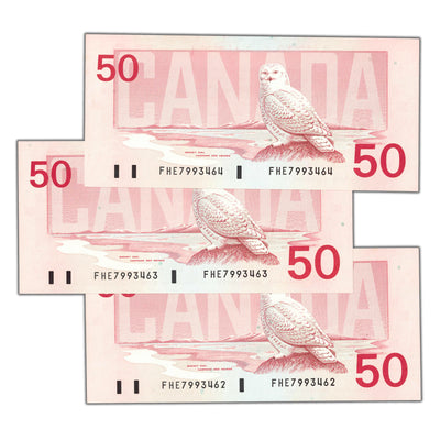 SOLD $50 1988 Bank of Canada Notes FHE Prefix BC-59a - 3 Consecutive - Choice UNC