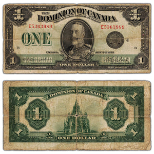 SOLD $1 1923 Dominion of Canada Note Black Seal Series E DC-25o - Hole