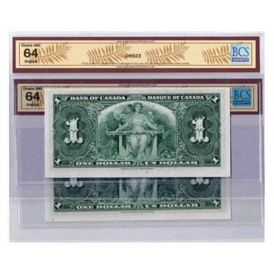 SOLD $1 1937 Bank of Canada Notes Y/M Prefix BC-21d - 2 Consecutive BCS UNC-64