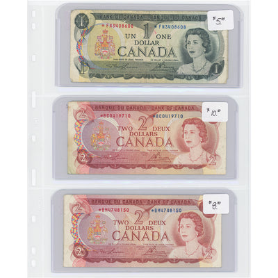 $1-2 1973-74 Bank of Canada Notes Replacements - Lot of 6 - Retail $40.5