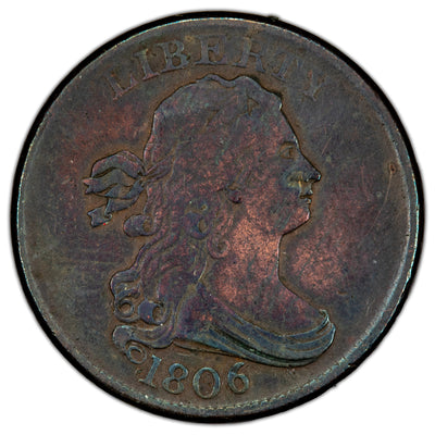 United States 1806 Small 6 No Stems 1/2c Draped Bust Half Cent Coin