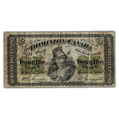 25 Cents 1870 Dominion of Canada Note Shinplaster Plain DC-1c - Fine