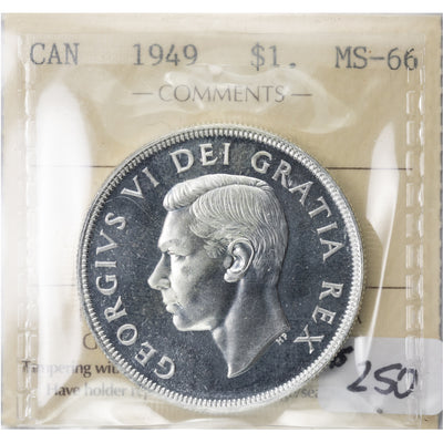 SOLD Canada 1949 $1 Dollar Silver Coin - ICCS MS-66