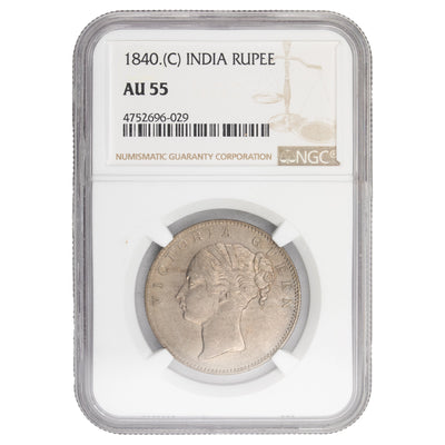 SOLD India 1840 Calcutta Rupee Silver Coin - NGC AU-55