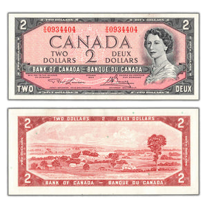 SOLD $2 1954 Bank of Canada Note Lawson-Bouey V/G Final Prefix BC #38d - AU
