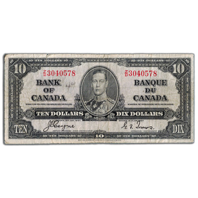 $10 1937 Bank of Canada Note Coyne-Towers Z/D Prefix BC-24c - Minor Writing