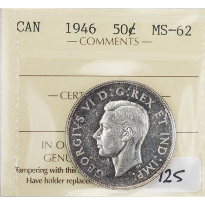 SOLD Canada 1946 50 Cents Half Dollar Silver Coin - ICCS MS-62