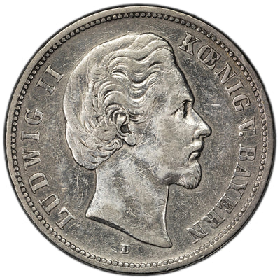 SOLD Germany Bavaria 1874-D 5 Mark Silver Coin KM #896 - Cleaned