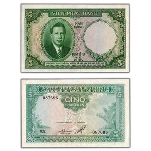 SOLD French Indochina Vietnam 1953 5 Five Piastres Note P #106 - EF/AU