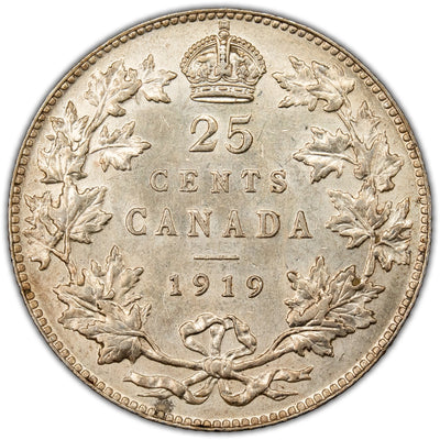 Canada 1919 25 Cents Quarter Silver Coin - EF-45