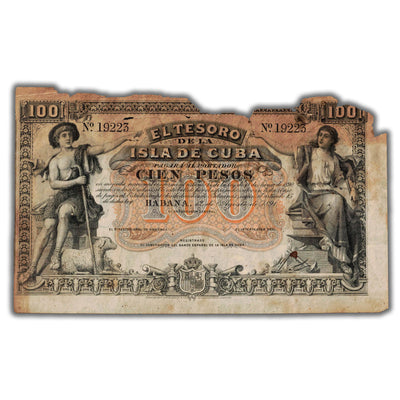 SOLD Cuba 1891 100 Pesos Remainder Note P #43b - Damaged