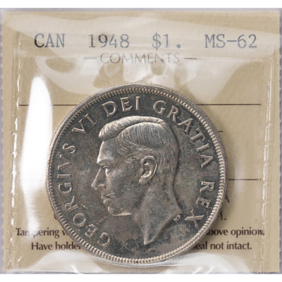 SOLD Canada 1948 $1 Silver Dollar Coin - ICCS MS-62