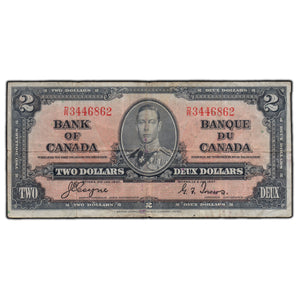 SOLD $2 1937 Bank of Canada Note Coyne-Towers D/R Prefix BC-22c - Fine
