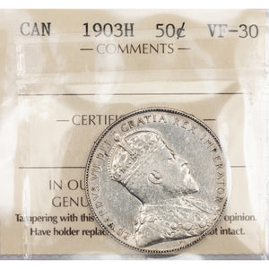 SOLD Canada 1903-H 50 Cents Half Dollar Silver Coin - ICCS VF-30