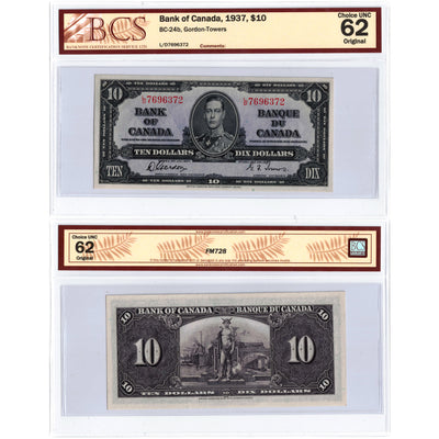 SOLD $10 1937 Bank of Canada Note Gordon-Towers L/D Prefix BC-24b- BCS Ch UNC-62