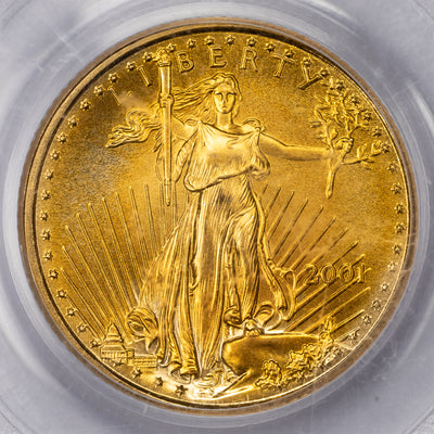 SOLD United States 2001 1/10oz $5 Gold Eagle Coin - PCGS Gem UNC - WTC Ground Zero