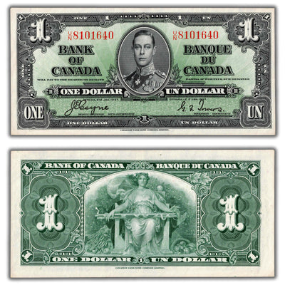 $1 1937 Bank of Canada Note Coyne-Towers U/N Prefix BC-21d - AU/UNC