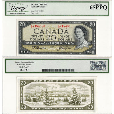 SOLD $20 1954 Bank of Canada Note Beattie-Coyne E/E Prefix BC-41a - Legacy Gem UNC-65 PPQ