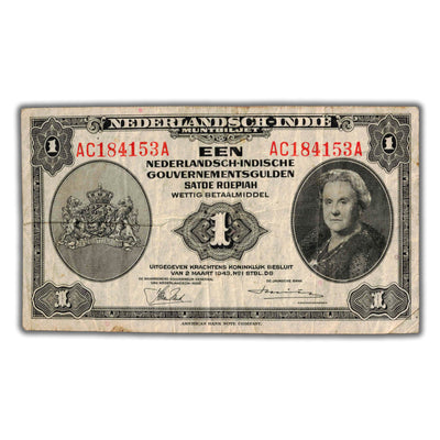 SOLD Netherlands East Indies 1943 1 One Gulden Note P #111