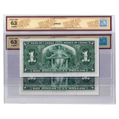 SOLD $1 1937 Bank of Canada Notes Y/M Prefix BC-21d - 2 Consecutive BCS UNC-63