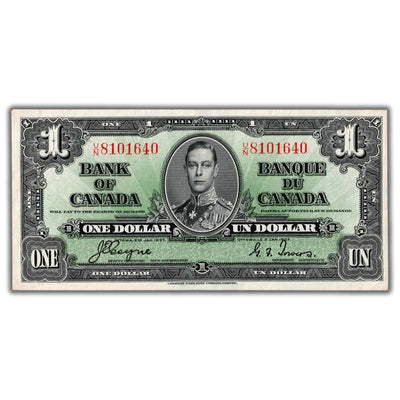 $1 1937 Bank of Canada Note Coyne-Towers U/N Prefix BC-21d - AU/UNC