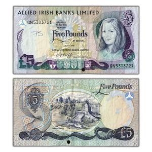 SOLD Ireland Allied Irish Banks Ltd. 1983 5 Pounds Note P #2b - Hole/Writing