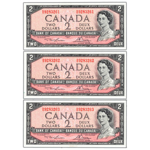 SOLD $2 1954 Bank of Canada Notes N/G Prefix BC-38d - 3 Consecutive AU
