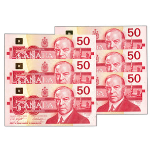 SOLD $50 1988 Bank of Canada Notes FME Prefix BC-59d - 6 Consecutive - Choice UNC