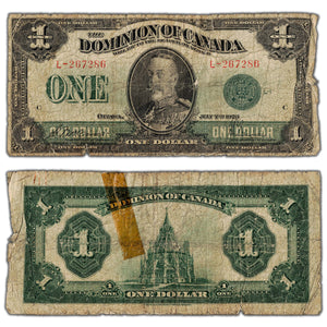 $1 1923 Dominion of Canada Note Green Seal Series L DC-25d - Tear/Tape