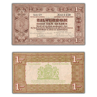 SOLD Netherlands 1938 1 One Gulden Zilverbon Note P #61