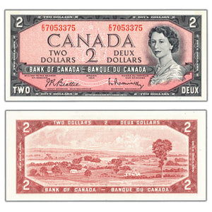 SOLD $2 1954 Bank of Canada Note Beattie-Rasminsky E/U Prefix BC-38b - Ch UNC