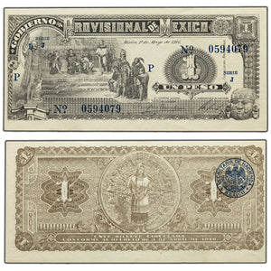 SOLD Mexico Gobierno Provisional 1916 1 One Peso Note - AU+