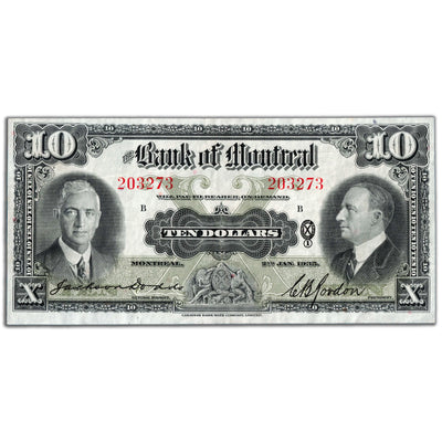 SOLD $10 1935 Bank of Montreal Canada Chartered Note #505-60-04 - VF