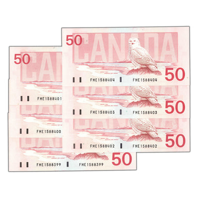 SOLD $50 1988 Bank of Canada Notes FME Prefix BC-59d - 6 Consecutive - Choice UNC