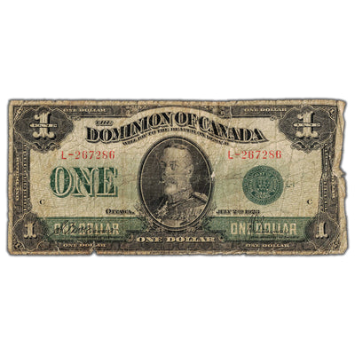 $1 1923 Dominion of Canada Note Green Seal Series L DC-25d - Tear/Tape