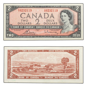 SOLD $2 1954 Bank of Canada Note Bouey-Rasminsky A/G Prefix BC-38c - AU