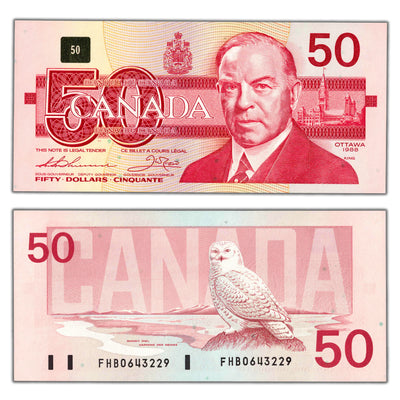 SOLD $50 1988 Bank of Canada Note Thiessen-Crow FHB Prefix BC-59a - Choice UNC